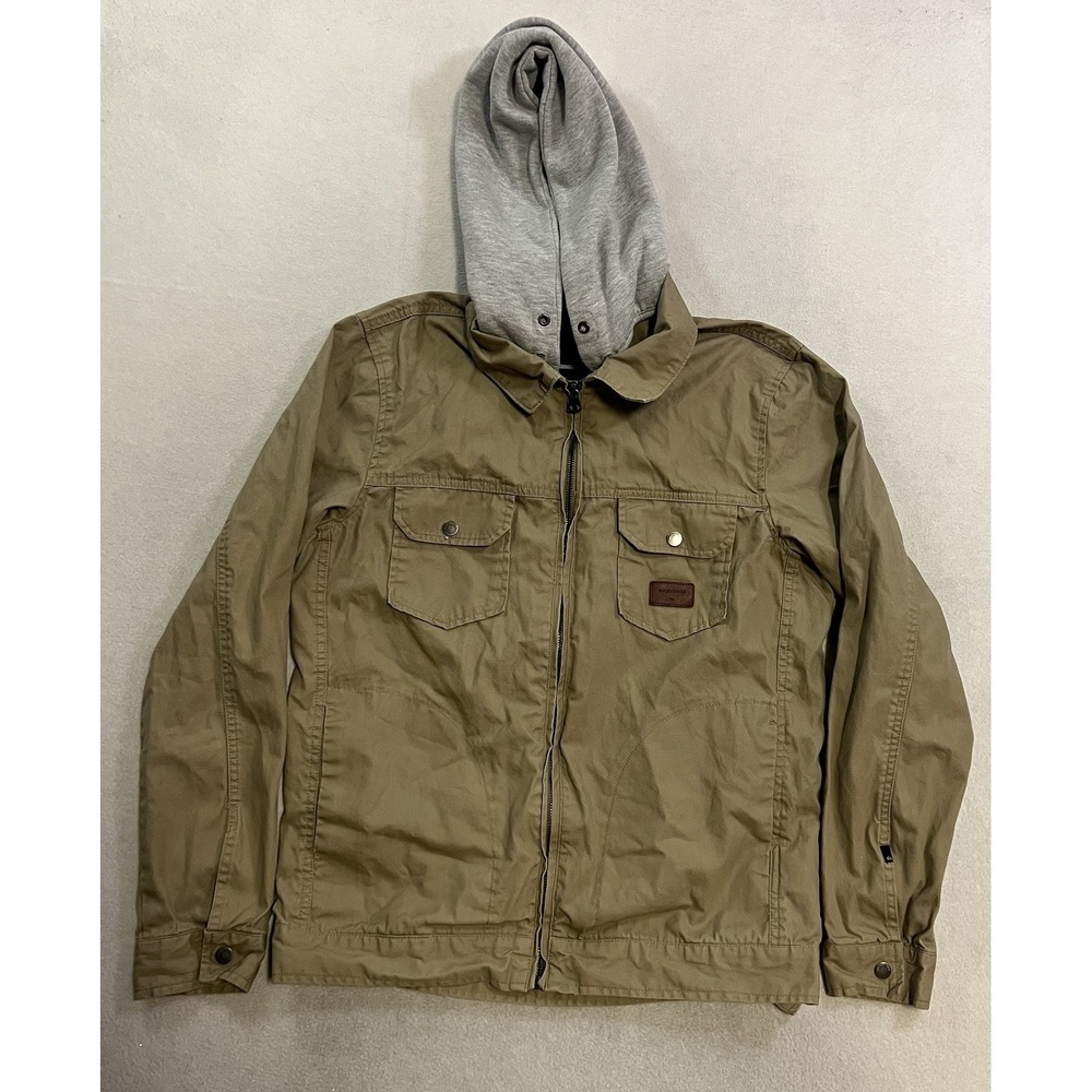 Vintage Quiksilver Canvas Hooded Jacket Men's Size Medium Tan Lightweight Zip Up